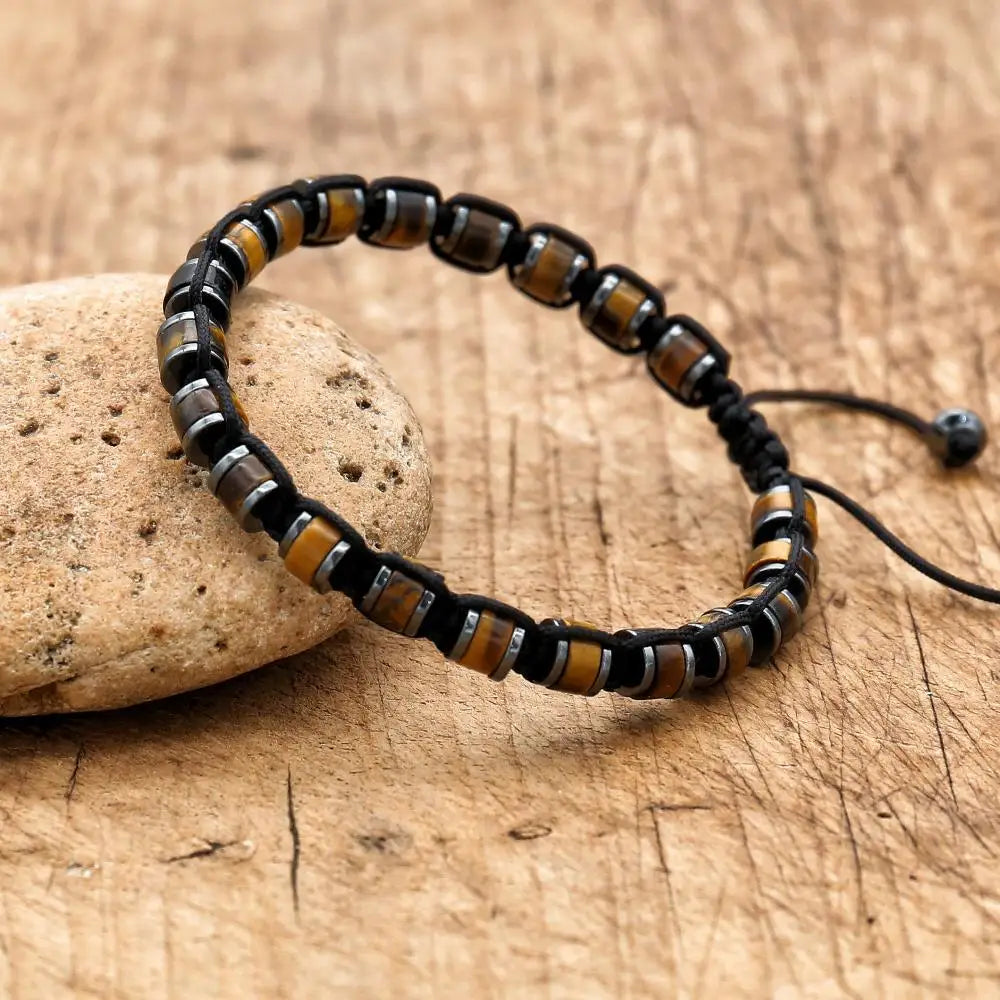 Valentines Gifts For Him Tiger Eye Hematite Braided Adjustable Bracelet