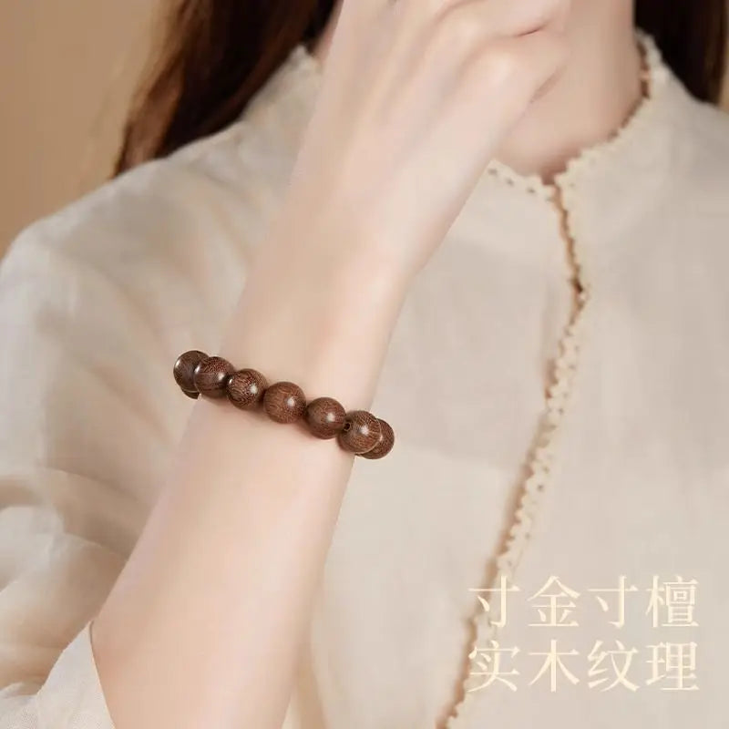 Valentines Gifts For Him Golden Nanmu Wooden Beaded Strand Bracelet