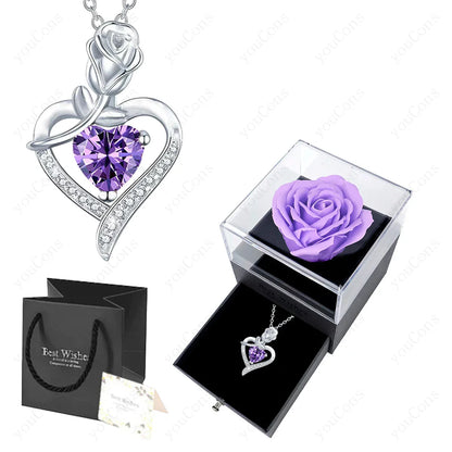 Purple Zircon Heart Pendant Necklace Valentine'S Day Gift Set