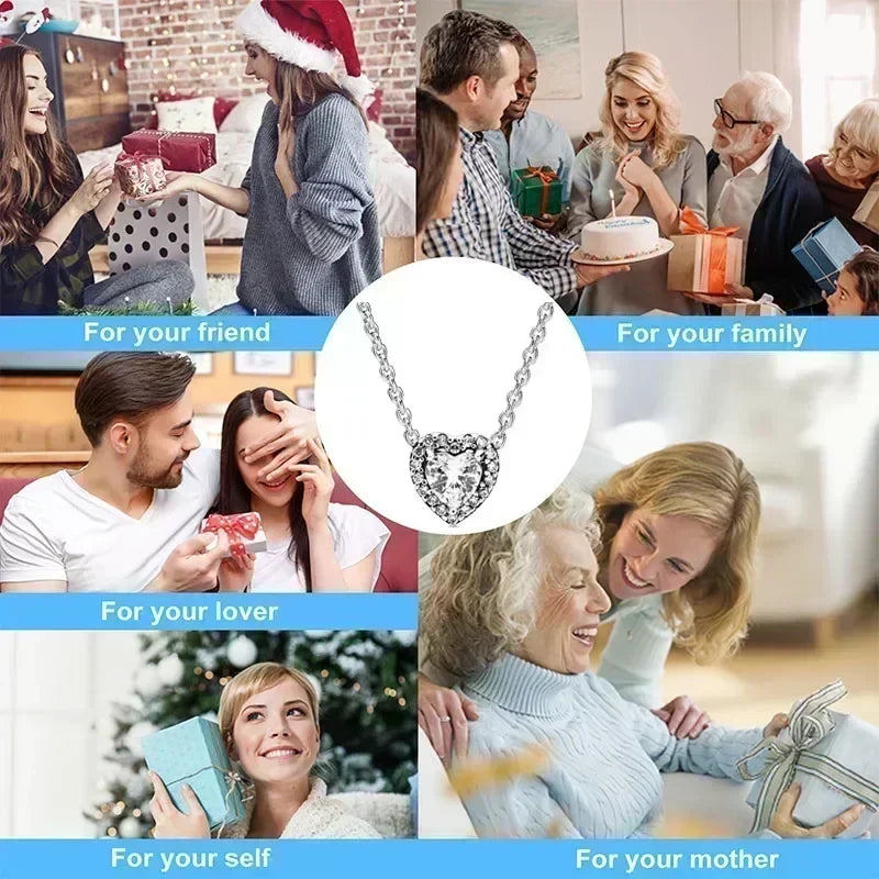 925 Sterling Silver Heart Bowknot Pendant Necklace Valentine'S Day