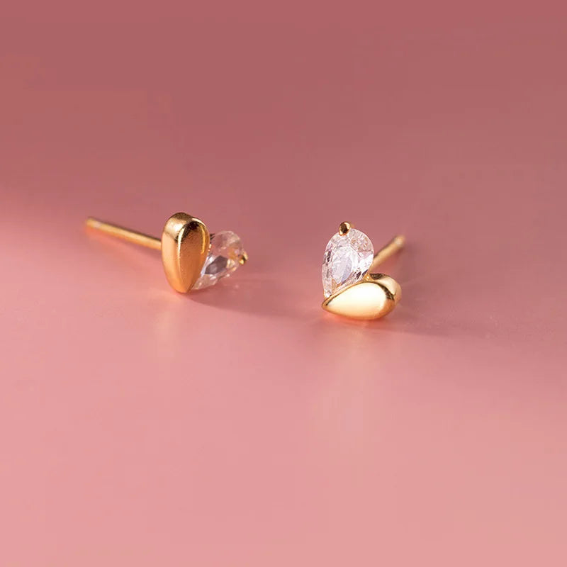 Valentines Gifts For Her 925 Sterling Silver Zircon Heart Stud Earrings