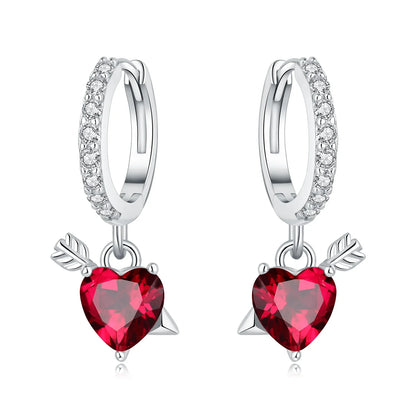 Valentines Gifts For Her S925 Silver Heart Drop Earrings Zircon