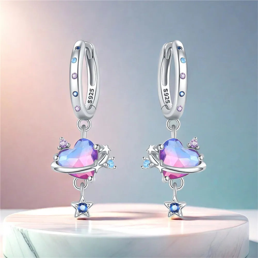 Valentines Gifts For Her S925 Silver Heart Drop Earrings Zircon