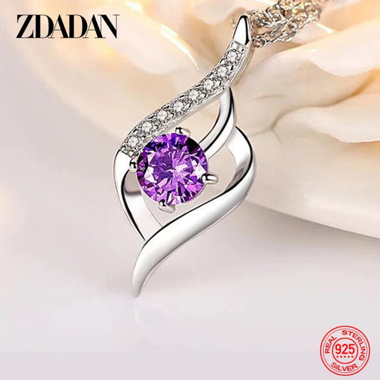 925 Sterling Silver Heart Amethyst Pendant Necklace Valentine'S Day