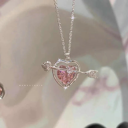 Pink Heart Planet Zircon Pendant Necklace Valentine'S Day