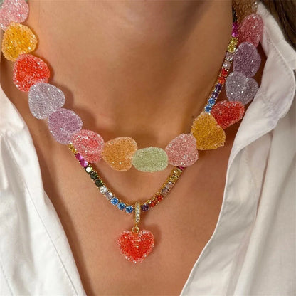 Colorful Heart Candy Choker Necklace Valentine'S Day Gift