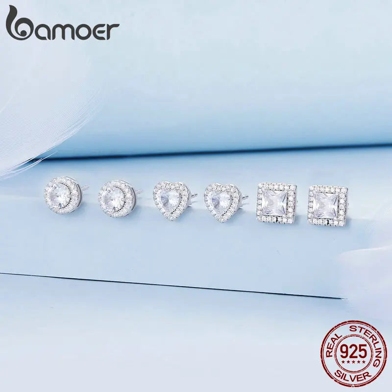 Valentines Gifts For Her Heart Zircon Stud Earrings 925 Silver