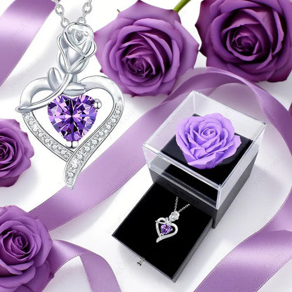 Purple Zircon Heart Pendant Necklace Valentine'S Day Gift Set