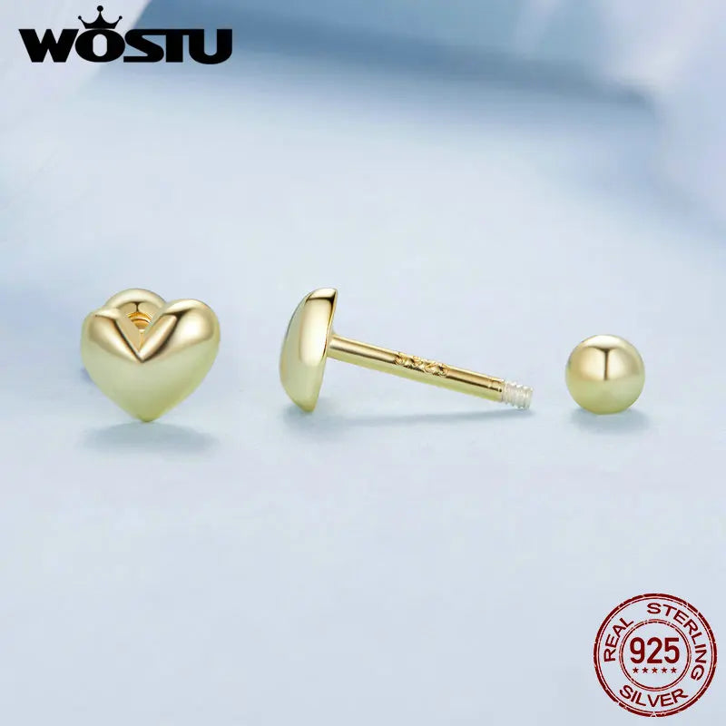 Valentines Gifts For Her 925 Sterling Silver Gold Heart Stud Earrings