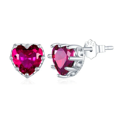 Valentines Gifts For Her Sterling Silver Heart Birthstone Stud Earrings