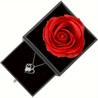 Rose Gift Box With Heart Pendant Necklace Valentine'S Day