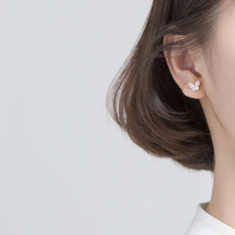 Valentines Gifts For Her 925 Silver Pink Crystal Butterfly Studs