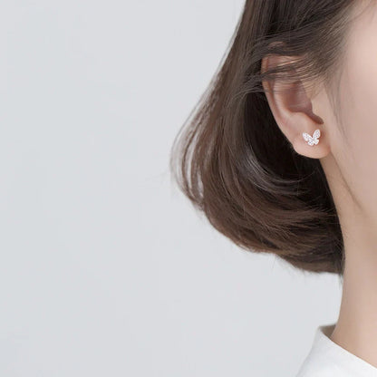 Valentines Gifts For Her 925 Silver Pink Crystal Butterfly Studs