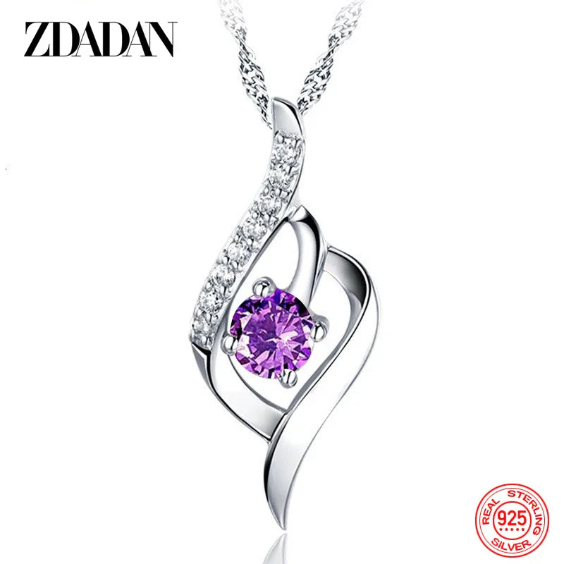 925 Sterling Silver Heart Amethyst Pendant Necklace Valentine'S Day