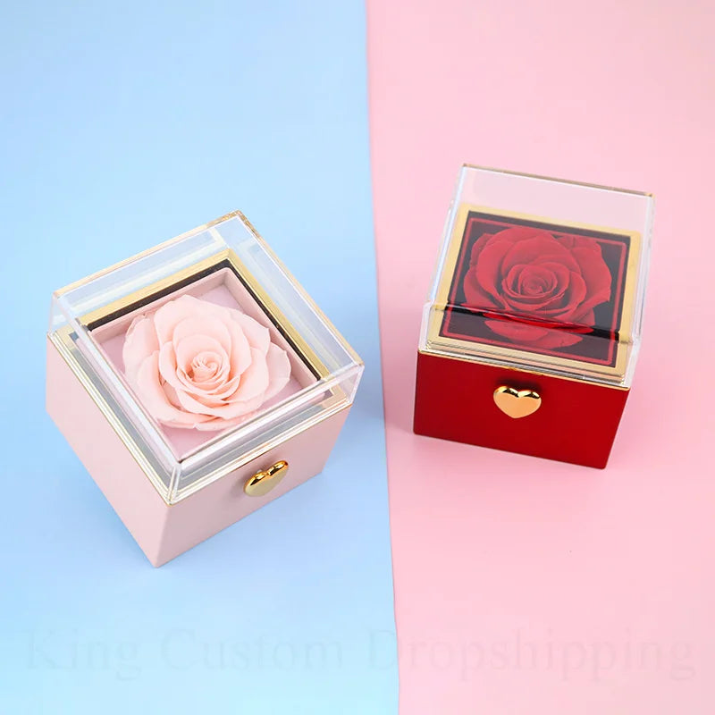 Magic Rose Gift Box Double Heart Name Necklace Valentine'S Day