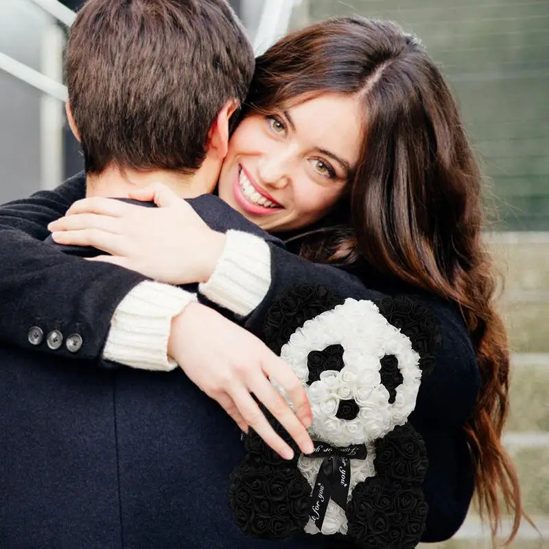 25Cm Rose Bear Panda Flower Teddy With Heart Or Bowtie