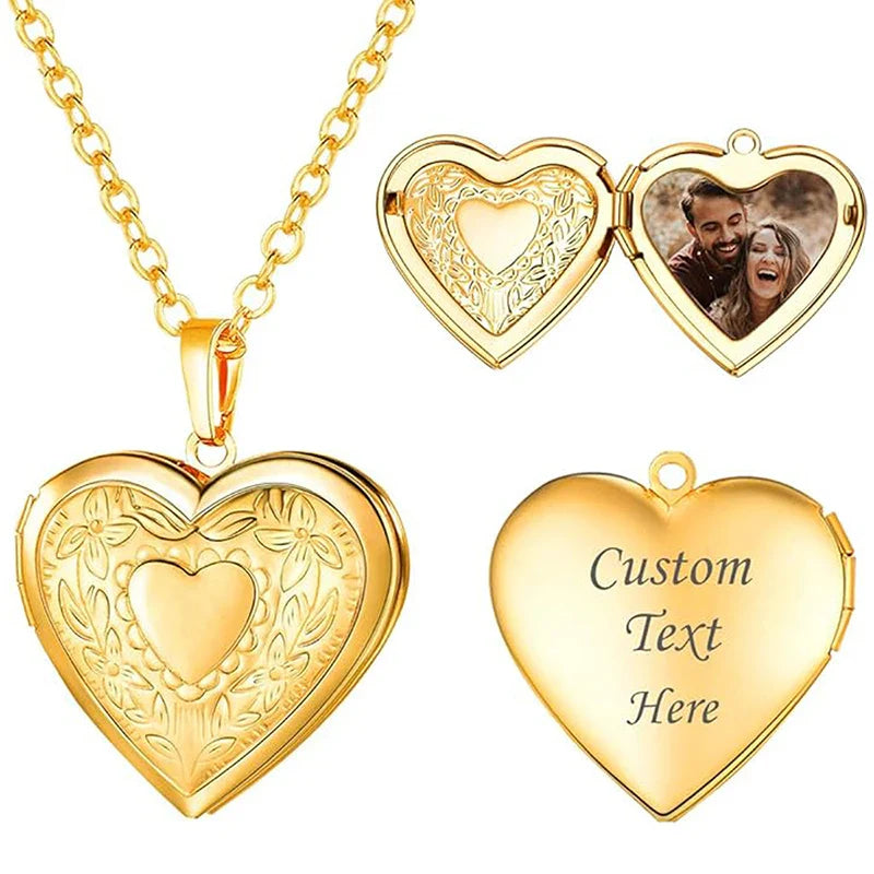 Personalized Heart Locket Photo Necklace Valentine'S Day Pendant