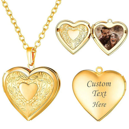 Personalized Heart Locket Photo Necklace Valentine'S Day Pendant