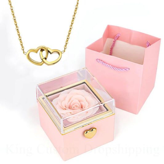 Magic Rose Gift Box Double Heart Name Necklace Valentine'S Day