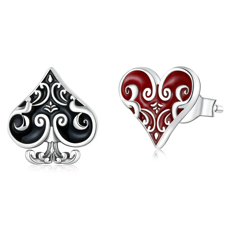 Valentines Gifts For Her 925 Sterling Silver Poker Heart Stud Earrings
