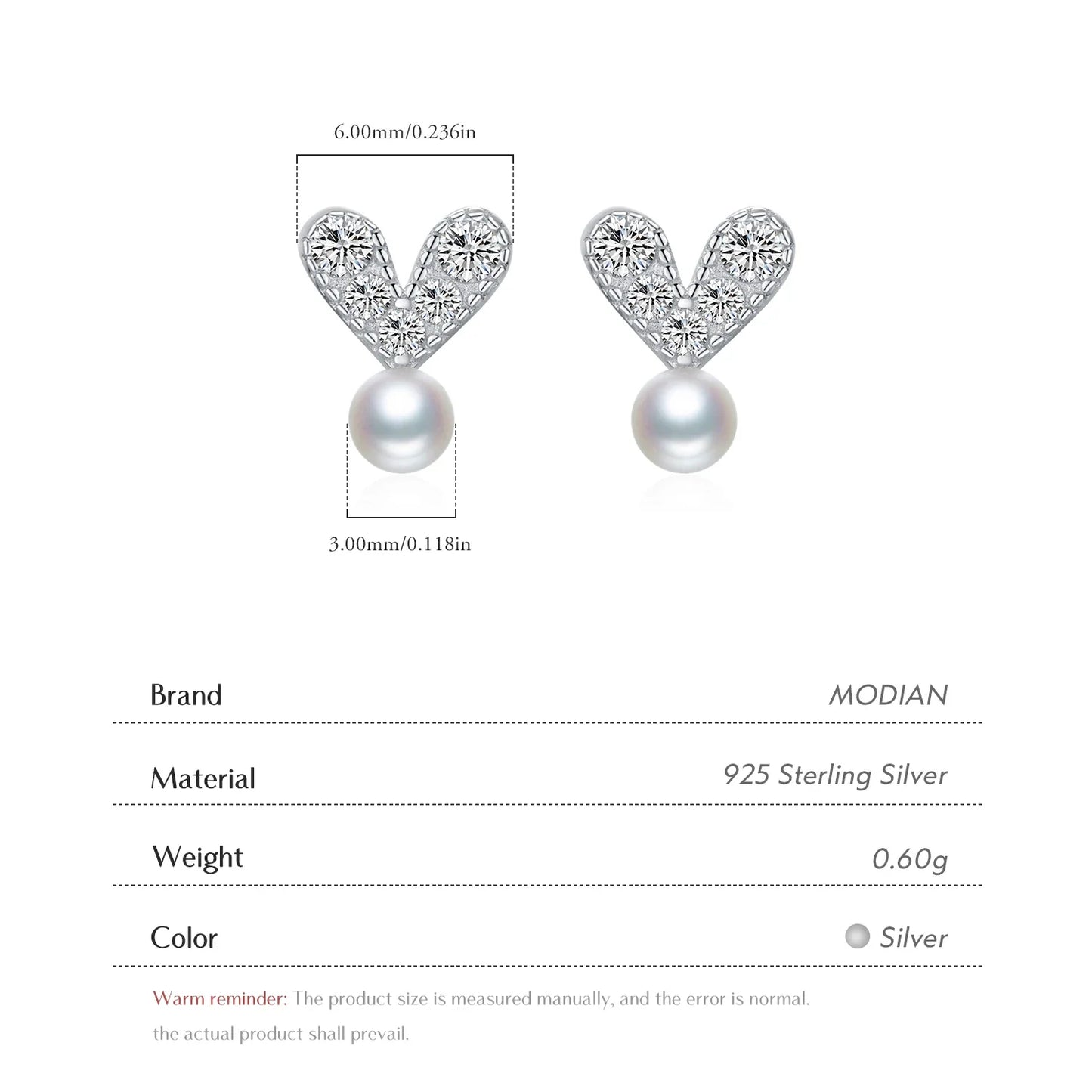 Valentines Gifts For Her 925 Sterling Silver Pearl Zircon Heart Stud Earrings
