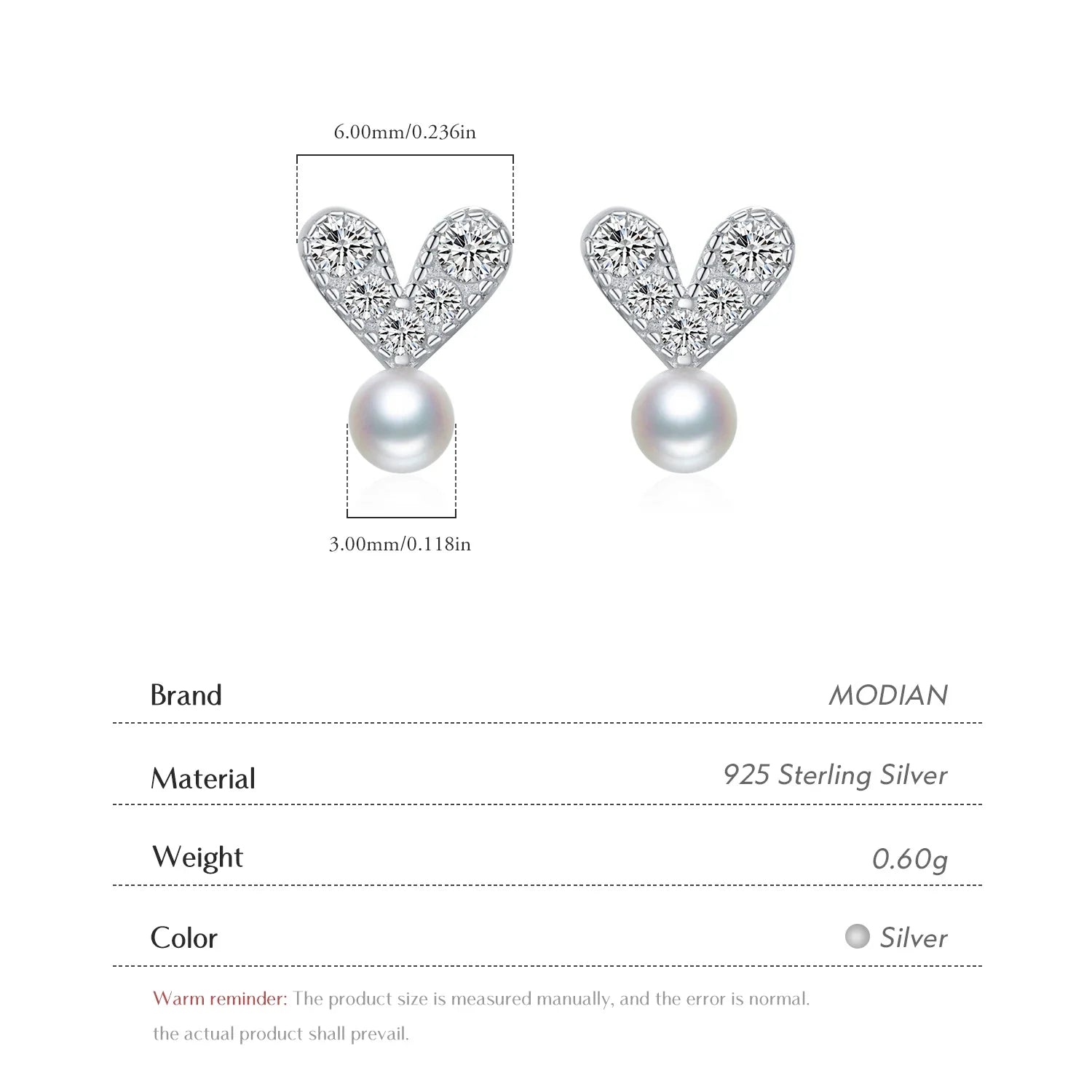 Valentines Gifts For Her 925 Sterling Silver Pearl Zircon Heart Stud Earrings