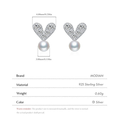 Valentines Gifts For Her 925 Sterling Silver Pearl Zircon Heart Stud Earrings