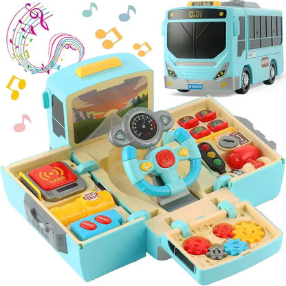 School Bus Driving Simulator Toy with Lights, Sounds and Steering Wheel, Safe for Ages 3+