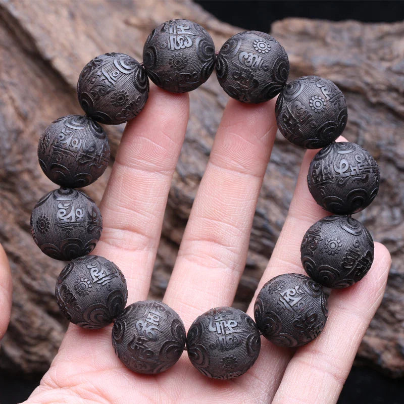 Valentines Gifts For Him Ebony Beaded Buddhist Mantra Bracelet 20Mm