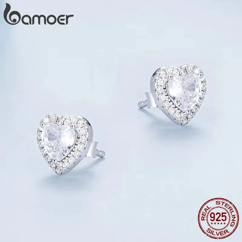 Valentines Gifts For Her Heart Zircon Stud Earrings 925 Silver