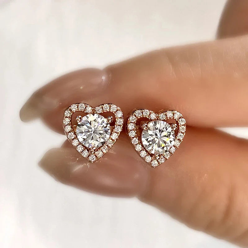 Valentines Gifts For Her Heart Moissanite Halo Stud Earrings Silver