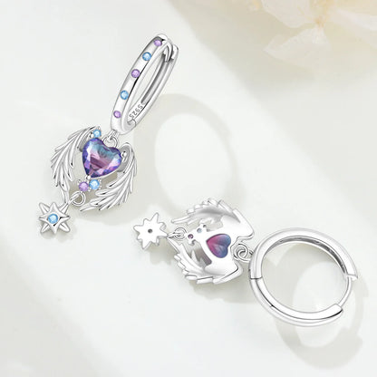 Valentines Gifts For Her 925 Silver Heart Wing Drop Earrings