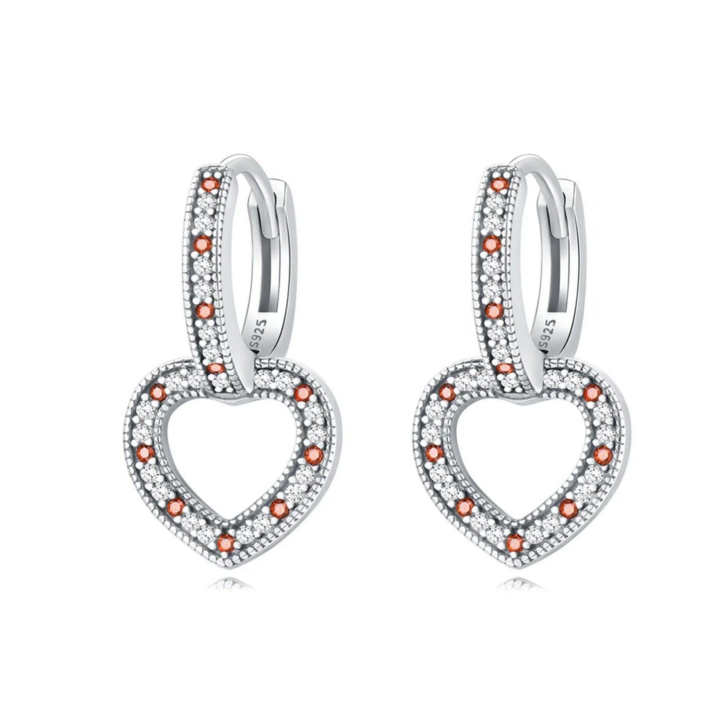 Valentines Gifts For Her S925 Silver Heart Drop Earrings Zircon