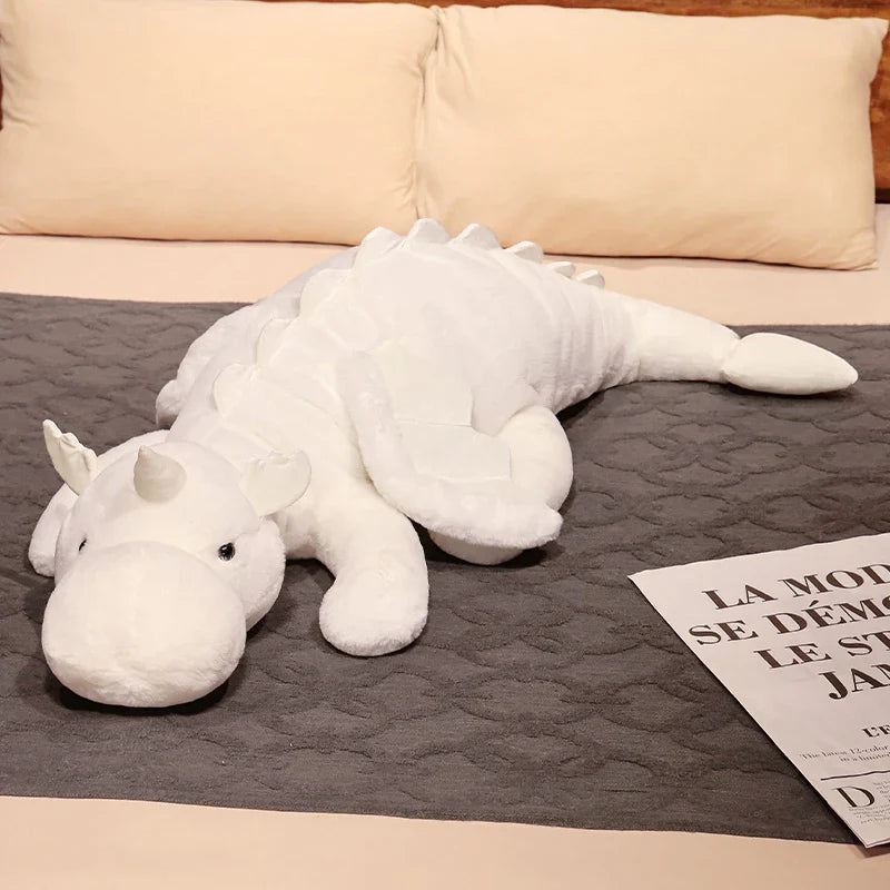 Giant White Dragon Plush Pillow With Unicorn Horn Wings