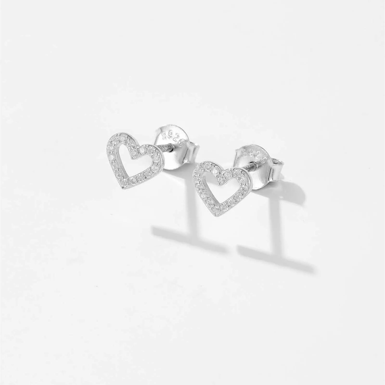 Valentines Gifts For Her 925 Silver Heart Zircon Stud Earrings