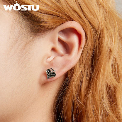 Valentines Gifts For Her 925 Sterling Silver Poker Heart Stud Earrings