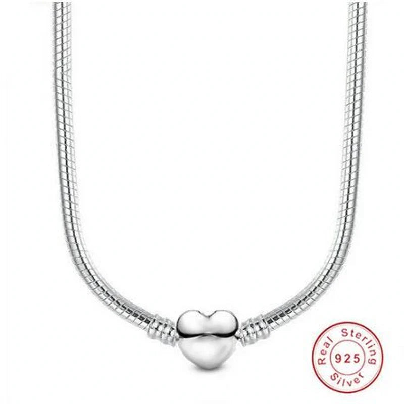 Heart Snake Chain 925 Silver Beads Choker Necklace Valentine'S Day