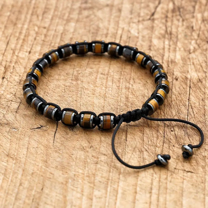 Valentines Gifts For Him Tiger Eye Hematite Braided Adjustable Bracelet