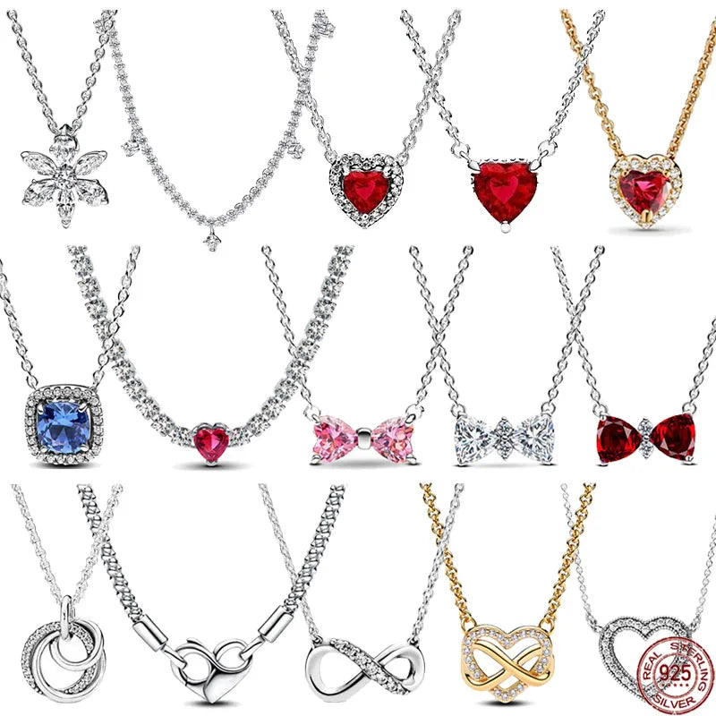 925 Sterling Silver Heart Bowknot Pendant Necklace Valentine'S Day
