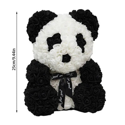 25Cm Rose Bear Panda Flower Teddy With Heart Or Bowtie