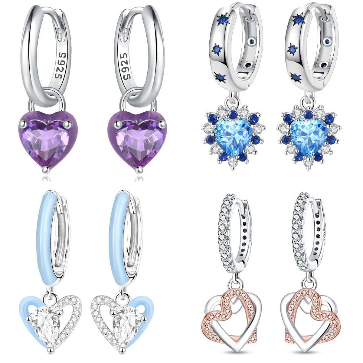 Valentines Gifts For Her 925 Sterling Silver Heart Drop Earrings