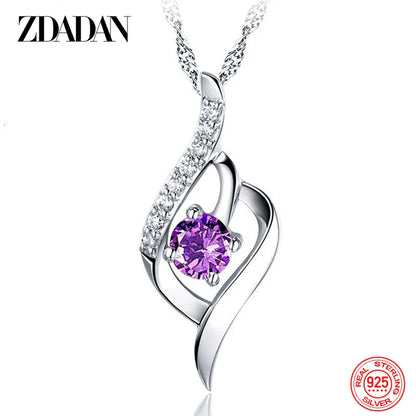 925 Sterling Silver Heart Amethyst Pendant Necklace Valentine'S Day