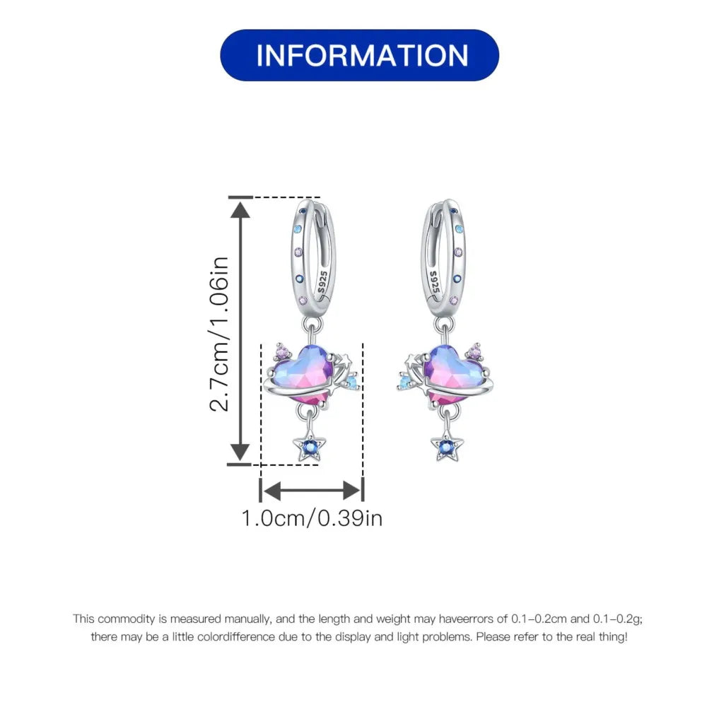 Valentines Gifts For Her S925 Silver Heart Drop Earrings Zircon