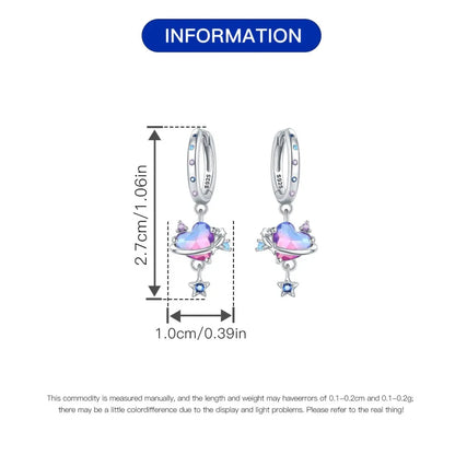 Valentines Gifts For Her S925 Silver Heart Drop Earrings Zircon