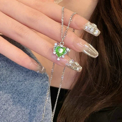 Pink Heart Planet Zircon Pendant Necklace Valentine'S Day