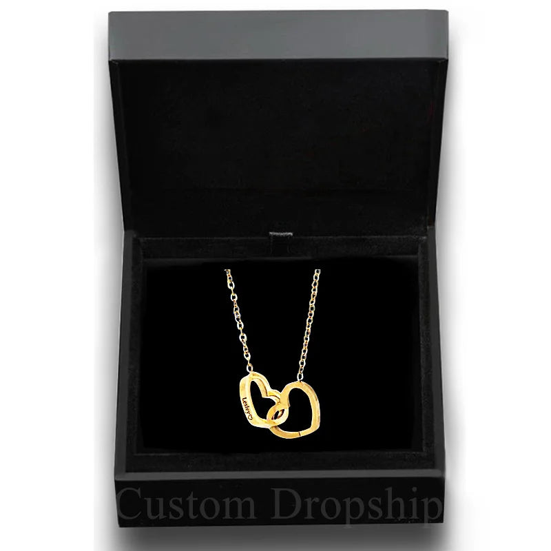 Custom Double Heart Name Necklace Valentine'S Day Gift