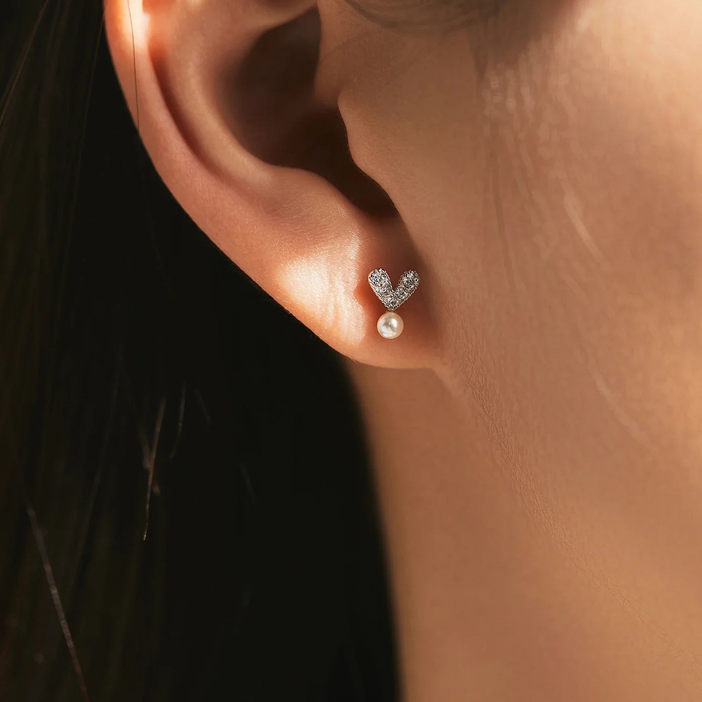 Valentines Gifts For Her 925 Sterling Silver Pearl Zircon Heart Stud Earrings