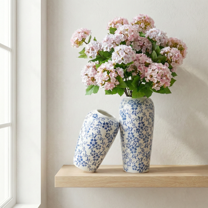 Set of 2 Blue Floral Ceramic Vases