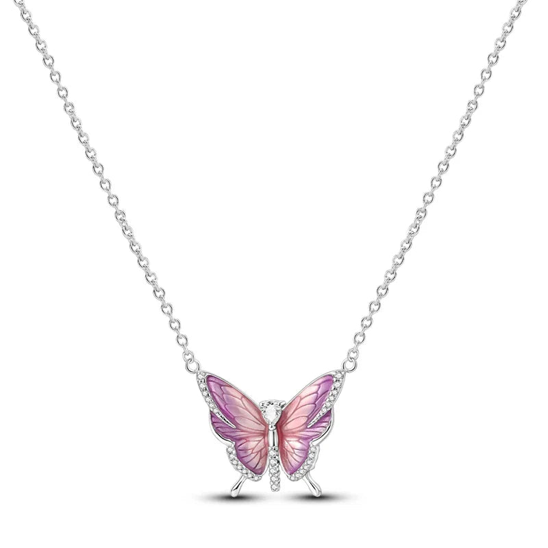 925 Sterling Silver Heart Butterfly Zircon Necklace Valentine'S Day