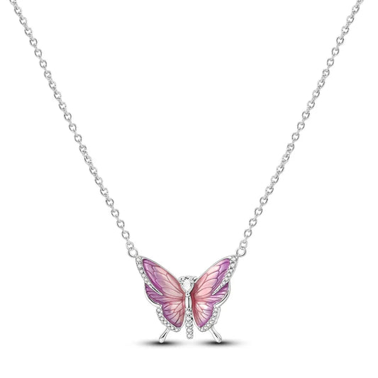 925 Sterling Silver Heart Butterfly Zircon Necklace Valentine'S Day